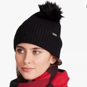 Steve Madden Women's Wide Cuff Space Dye Faux Fur Pom Beanie in black